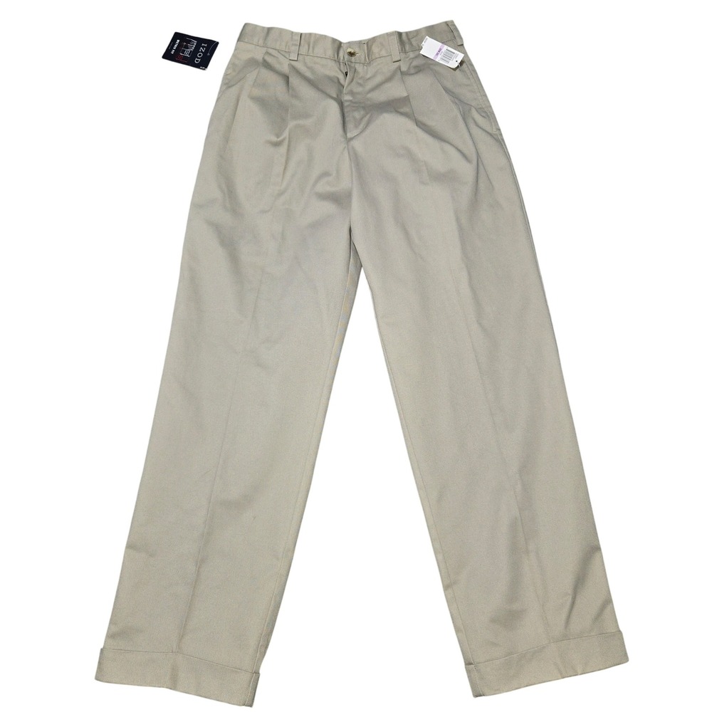 IZOD Mens American Chino Khaki Pants Double Pleat Cuffed 32x32 NEW Preppy Office